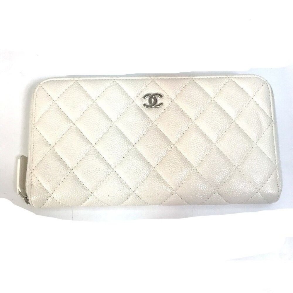 CHANEL A50097 Matelasse CC CC Mark Zip Around Quilted Wallet Long Wallet White - Picture 1 of 16
